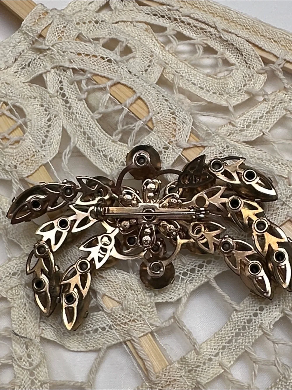 Aurora Borealis & Brown Rhinestone Floral Brooch - 2 7/8”